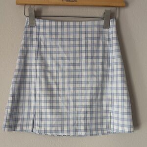 Brandy Melville White and Blue Checkered Mini Skirt